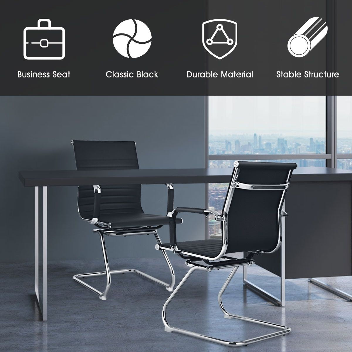 Coast Bürostühle - 2er-Set - PU-Leder - Max. 120 kg - Schwarz