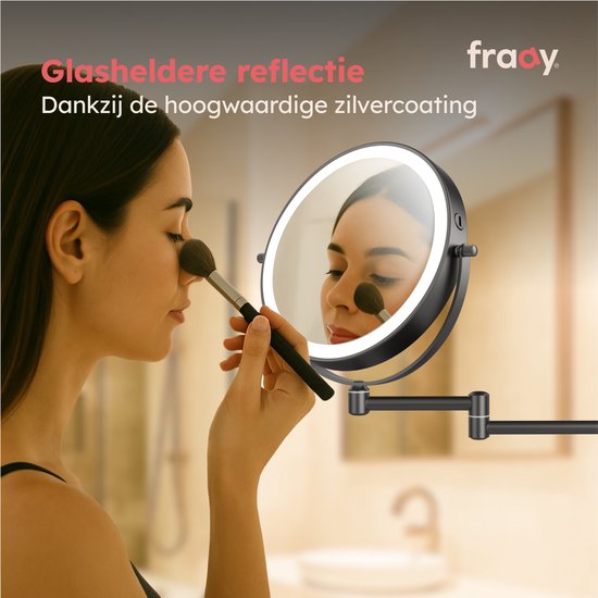 Fraay® Make-up-Spiegel - Mit LED-Beleuchtung - 10-fache Vergrößerung - Wiederaufladbar - Rasierspiegel - Badezimmerspiegel - Schwarz
