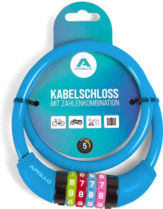 Apollo Kinderfahrradschloss – auch für Roller und Laufräder – einfaches Zahlenschloss für Kinder, leicht und sicher, Rollerschloss mit Code, ohne Schlüssel, ideales Roller- und Fahrradzubehör