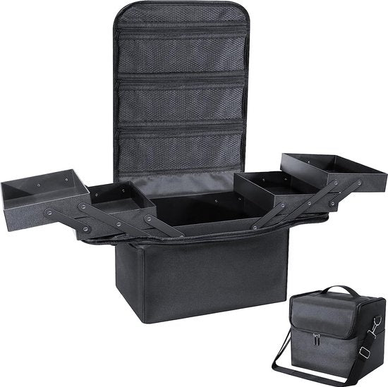 Make-up Organizer Box, Vanity Case, Cosmetic Storage Box - Professionelle große Reise Make-up Artist Bag mit Fächern - Women's Vanity Beauty Kit Organizer für Make-up Cosmetics, schwarz