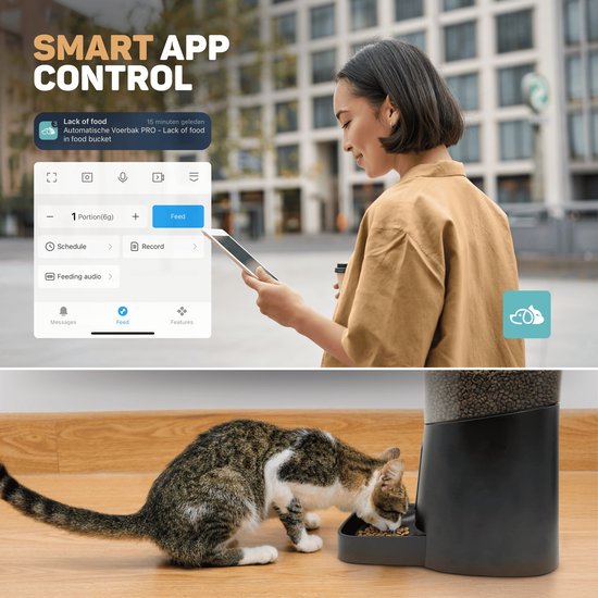 Vulpes Goods® Pets - Automatischer Futterautomat - Katze und Hund - Futterautomat mit App - Futterspender - 6L - Schwarz - PRO Version