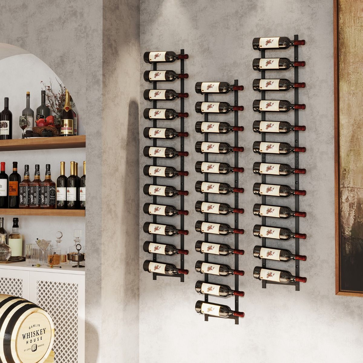 Coast Weinregal zur Wandmontage für 12 Weinflaschen – Flaschenhalter aus Metall – 22 x 13,5 x 145 cm – Schwarz