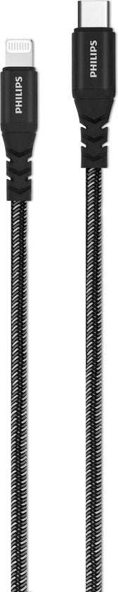 Philips USB-Kabel 3.0 - USB-C - Lightning - Kompatibel mit iPhone - Länge 1,2 Meter - Schwarz - Nylon