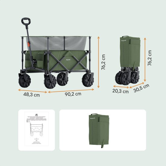 LifeGoods Wagon - Faltbarer Wagen - 100KG - 230L - Erhöht - Mit Schutzhülle - Grün