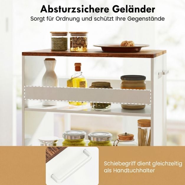 Coast Schmaler Küchenwagen – 4-stöckiges Regal mit Griff, 47,5 x 30 x 80,5 cm – Weiß