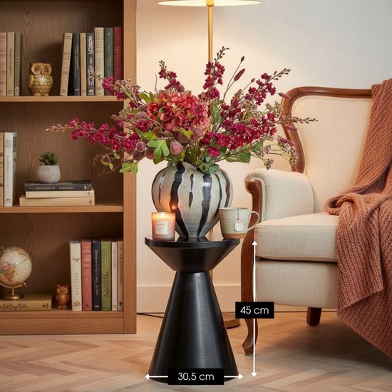 Mica Decorations Jim Beistelltisch – Runder Beistelltisch H45 x Ø31 cm – Eisen-Beistelltisch für Wohnzimmer oder Schlafzimmer – Pflanzentisch – Nachttisch im Industrial-Stil – Schwarz