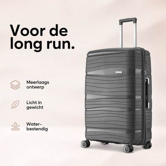 SKYCASES Travelin' Charm - 28-inch großer Reisekoffer - Zahlenschloss - 41x24x69 cm - 98L - Leicht, wasserdicht & langlebig - Anthrazit V2