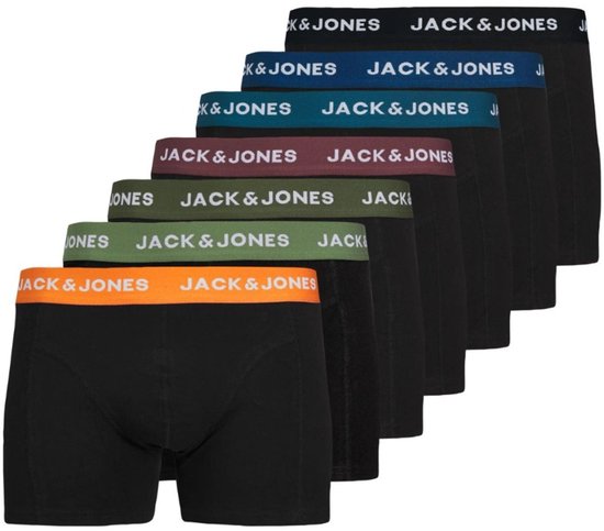 Jack & Jones JACTOM Boxershorts für Herren – 7er-Pack – Schwarz – Farbiger Bund – Stretch-Baumwolle – Größe L