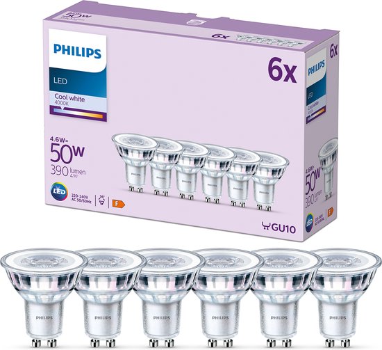 Philips LED-Spot – 50 W – GU10 – Kaltweißes Licht – 6 Stück