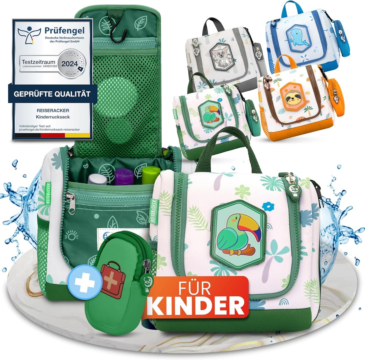 REISERACKER Kulturbeutel für Kinder - 21 x 9 x 18 cm - grün