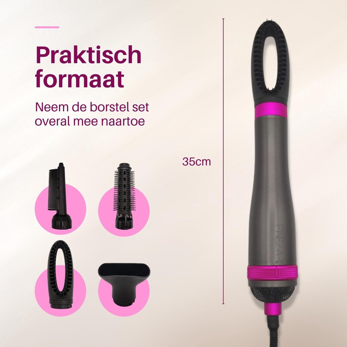 Fineza - Bürstenset für Haartrockner - Schwarz/Pink