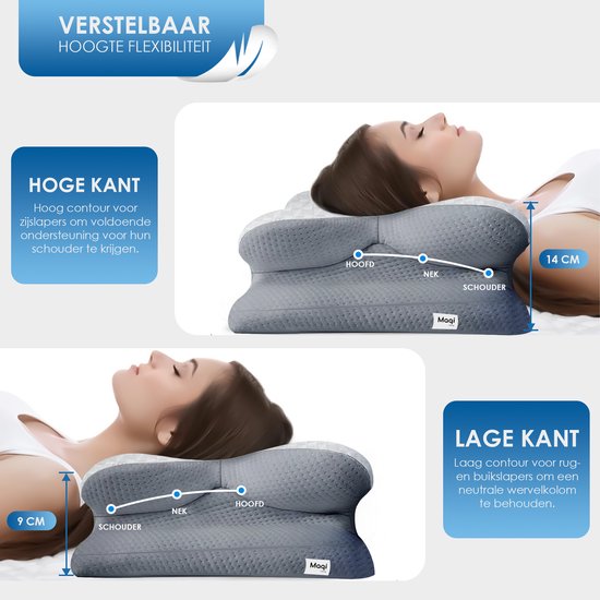 Maqi Living® Memory-Foam-Kissen bei Nackenbeschwerden – Orthopädisches & ergonomisches Kissen – Geeignet für Rücken-, Seiten- und Bauchschläfer – Memory-Foam – Grau/Weiß