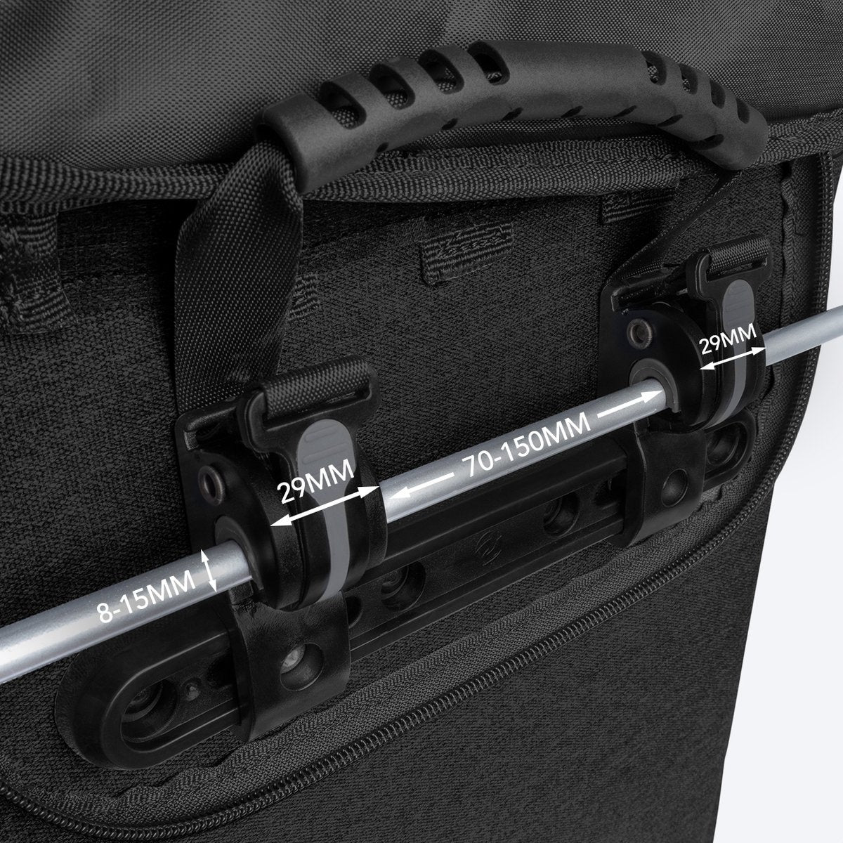 LifeGoods Single Bicycle Bag - Kompakt - Umhängetasche und Rucksack - 25L - Runder Gepäckträger - Wasserdicht - Schwarz