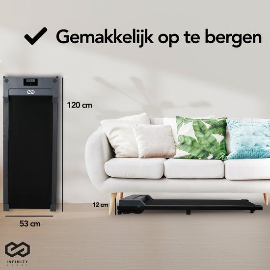 Infinity Goods Laufband für Zuhause - Mit Bluetooth - 1-6 km/h - 120 x 53 x 12 cm - Anthrazit