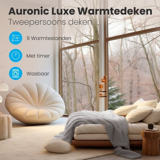 Auronic Electric Blanket - Wärmedecke - 9 Wärmestufen - 2 Personen - 200x150 - Light Grey