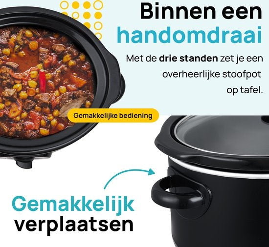 MOA Slowcooker - 3,5 Liter - Keramik-Innenbehälter - Schwarz - SC35B