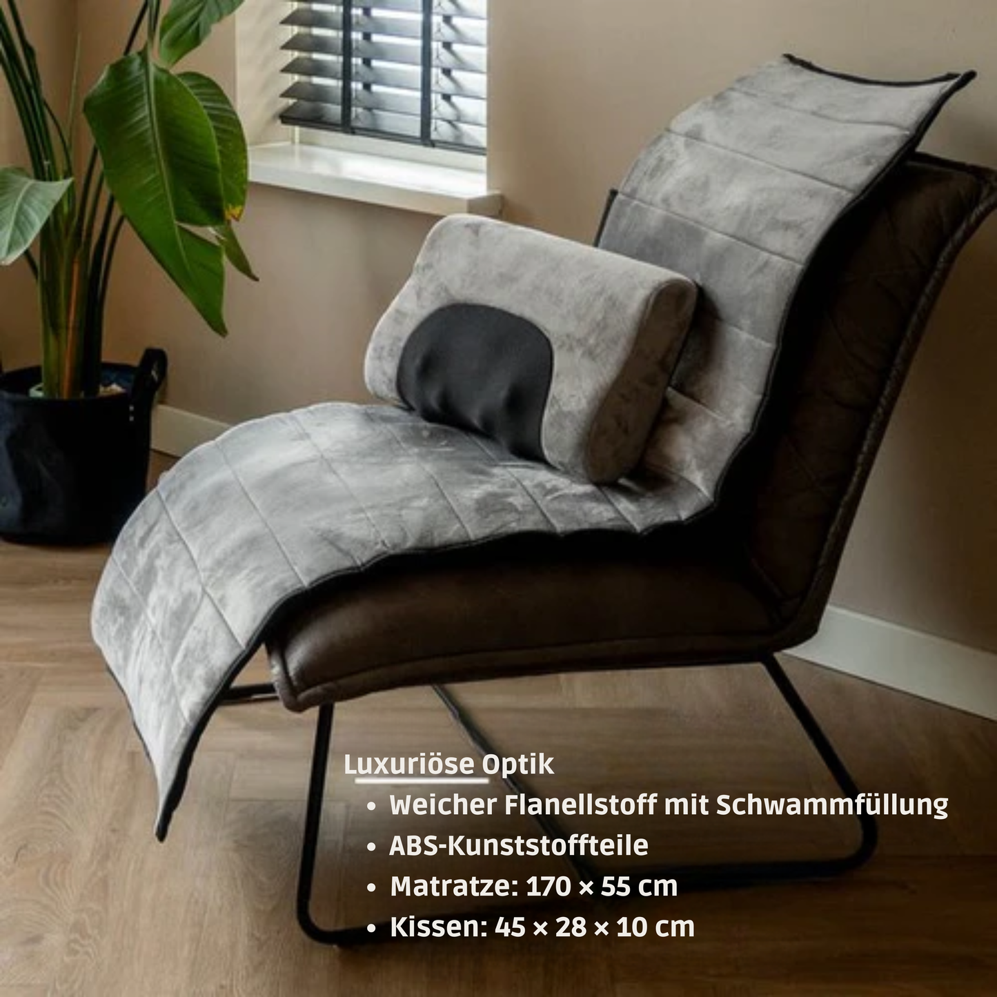BREND Elektrische Massagematratze und Kissen - 5 Vibrationsmodi - 3 Intensitäten - 170 x 55 CM - Grau