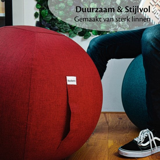 Bckz Sitzball Büro und Zuhause 65 CM - Luxus-Yoga-Ball - Sitzball mit Hülse - Ergonomischer Bürostuhl-Ball - Leinen Rot
