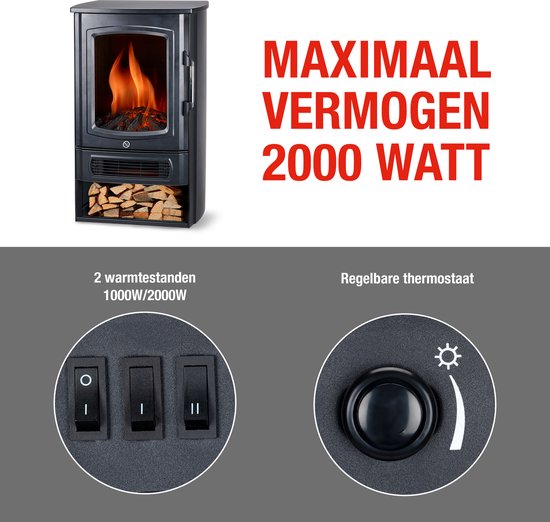 alpina Elektrischer Kamin Helsinki ND-183 - Elektrischer Kamin mit Heizung - LED Flammeneffekt