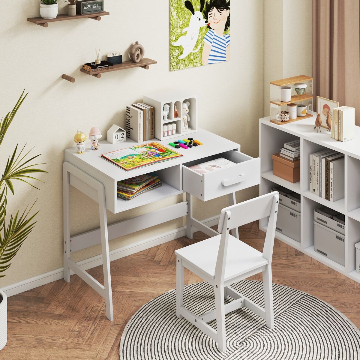 Coast Kinderschreibtisch mit Stuhl – mit Schublade und Ablage – ergonomisches Design – weiß