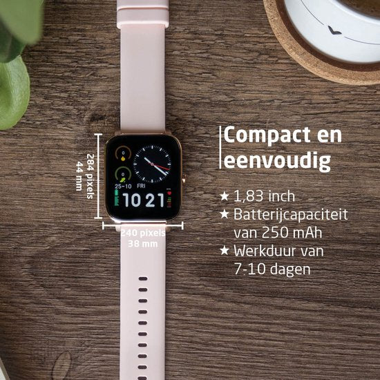BREND Smartwatch für Frauen und Männer - Schrittzähler, Blutdruckmesser und Herzfrequenzmesser - Sportuhr - wasserdicht - Pink