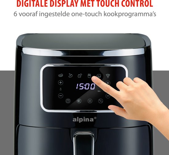 alpina Airfryer 4.5L- Heißluftfritteuse für 3 bis 4 Personen - Heißluftfritteuse mit Digitalanzeige - Einstellbare Temperatur von 80°C bis 200°C - Timer bis zu 60 Minuten - Heißluftfritteuse 1450W