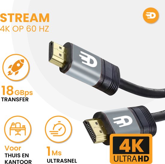 Drivv. Premium HDMI Kabel 2.0 - Ultra HD 4K 60Hz - HDMI zu HDMI - Geeignet für Xbox Serie X & PS5 - 3 Meter - PVC - Grau