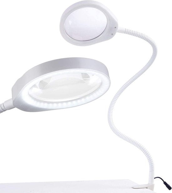 Lupe - Lupe mit LED-Licht - Für Kinder/Erwachsene/Senioren/Lesen/Zeichnen/Hobby mit Tischklemme - Lupe mit Beleuchtung Earkings White