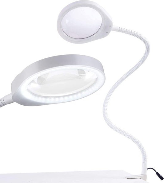 Lupe - Lupe mit LED-Licht - Für Kinder/Erwachsene/Senioren/Lesen/Zeichnen/Hobby mit Tischklemme - Lupe mit Beleuchtung Earkings White