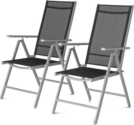 909 Outdoor - Gartenstühle - 2er Set - verstellbare Rückenlehne - klappbar - Sitzstühle - Aluminium und Textil - 69 x 56 x 106 cm