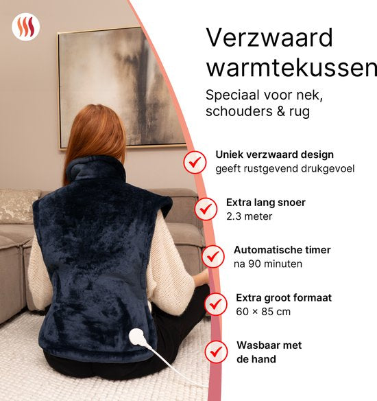 Seranova gewichtete elektrische Wärmekissen für Rücken, Schultern und Nacken - Heizkissen - Heizkissen - 1.3KG - 100w - Blau