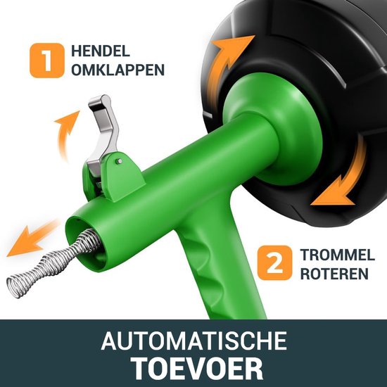 MEISTERFAKTUR Entstopfungsfeder mit automatischer Stromversorgung [7,5 m] | Kanalspülung mit Bohraufsatz | Kanalreinigungsfeder mit Handschuh | Spülbecken- und Abflussentstopfer | Kanalspülung | Kanalspiralbohrer