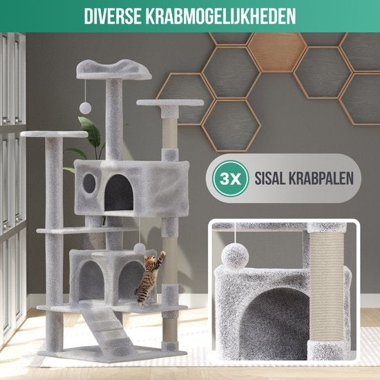Avalo - Katzenkratzbaum - mit 7 Ebenen - 137x49x49 CM - für große Katzen - Hellgrau