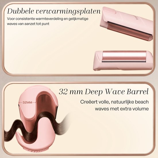 Sansbeauté® Wave Lockenstab 32 mm – Waffel-Lockenstab – Keramik-Lockenstab für Beach Waves – Mermaid Hair Waves – Mermaid Waves Lockenstab – Wavy Hair – Lockenstäbe – The Waver – Haarstyler, Lockenstab – Dünner und dicker Crimper