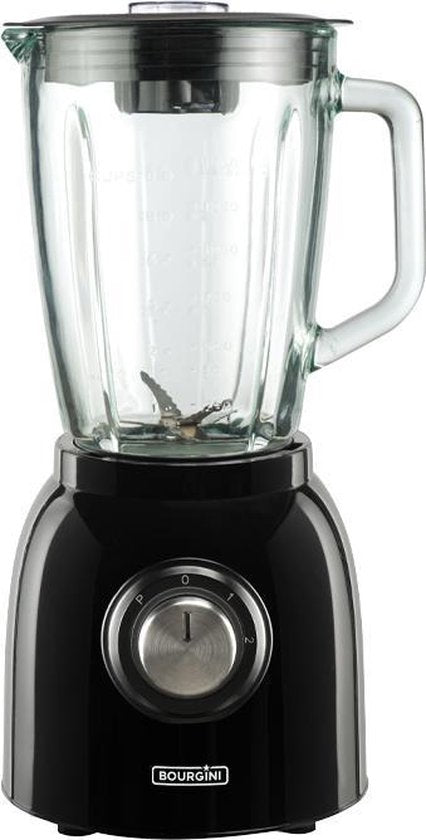 Bourgini Nostalgic Blender Schwarz 1.5L - Glaskrug - Schwarz - Eiszerkleinerer - Mixer - 600 Watt