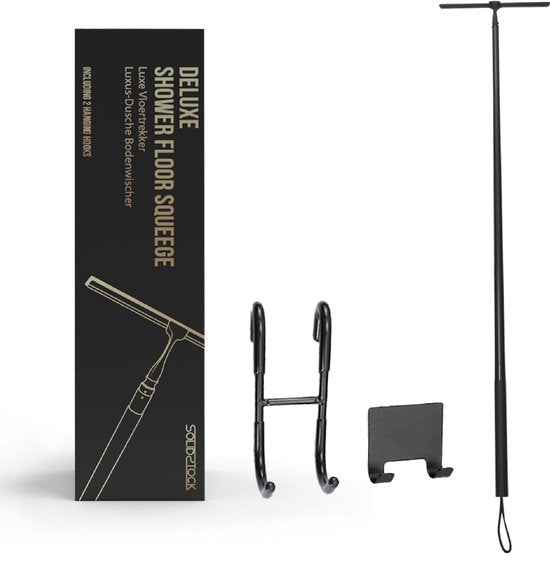 SolidStock Luxus-Bodenwischer aus Edelstahl – Bodenwischer mit Stiel – Längenverstellbar von 38,5 bis 129 cm – Wischer für Dusche und Badezimmerboden – Ausziehbarer Duschwischer – Schwarz