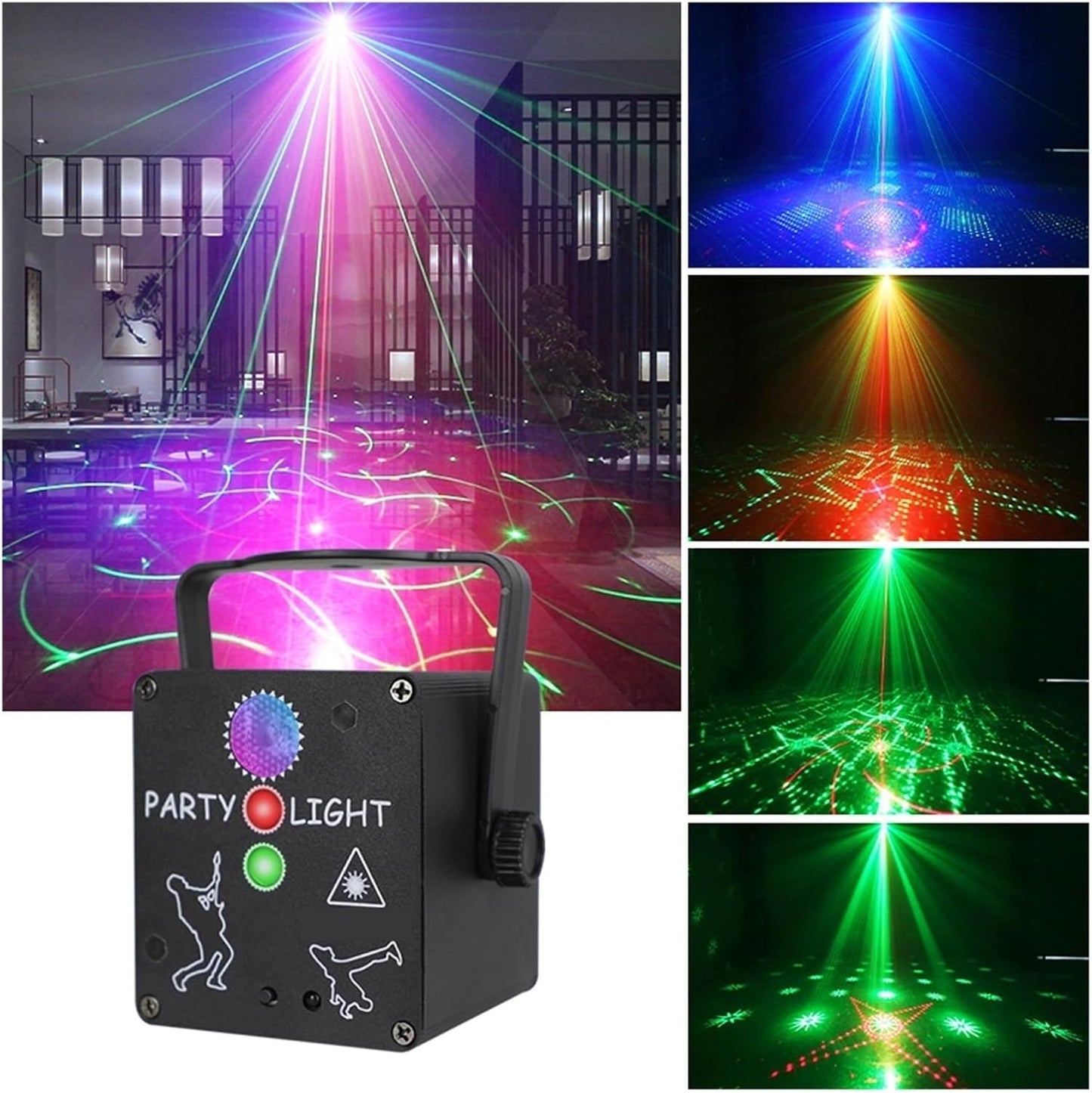 Disco-Lampe mit Party-Laser und Fernbedienung – LED-Stroboskop mit USB-Anschluss – 2 Eyes Laser