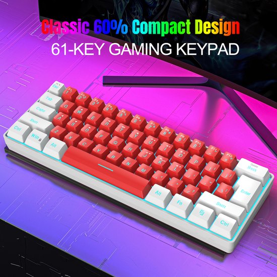 HXSJ V700 RGB Membrane kabelgebundene Gaming-Tastatur - 61 Tasten - Qwerty - Rot Weiß