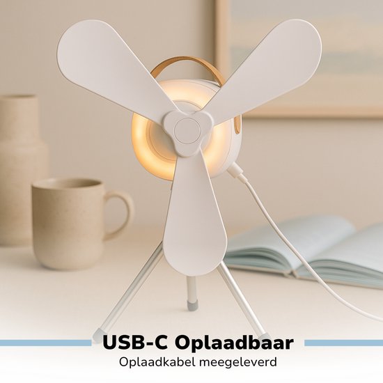 Lifetime Air Tischventilator – USB-C-aufladbarer Ventilator – Stativventilator mit Nachtlicht und Fernbedienung – Ventilator mit Fernbedienung und 3 Geschwindigkeitsstufen – Weiß