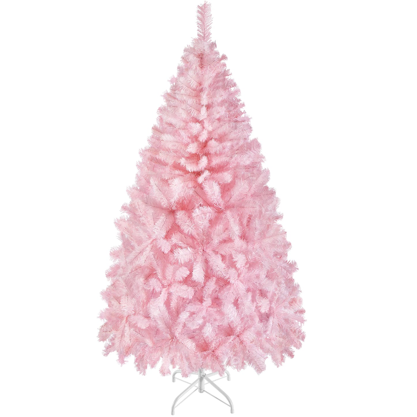 Yaheetech Künstlicher Weihnachtsbaum Rosa - 110 x 110 x 183 cm - Mit 598 Zweigen und zusammenklappbarem Metallsockel und schützenden Gummikappen - Für Wohnzimmer und Feiertage - Rosa PVC und Metall