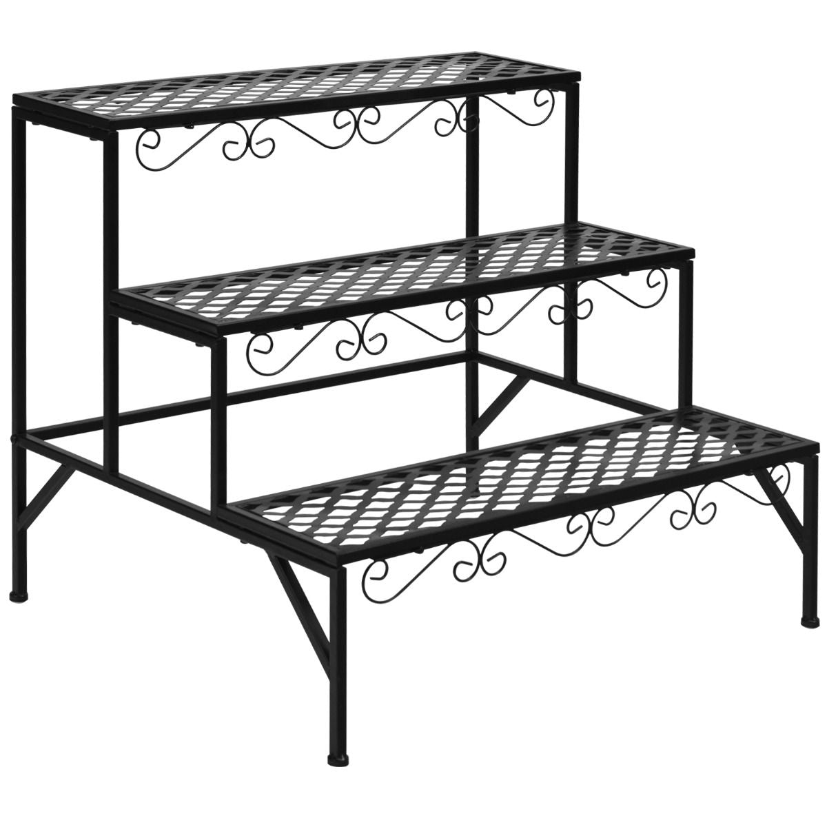 Coast Pflanzenregal mit drei Ebenen – Blumenständer aus Metall – Freistehende Pflanzenleiter – Schwarz – 70 x 60 x 60,5 cm