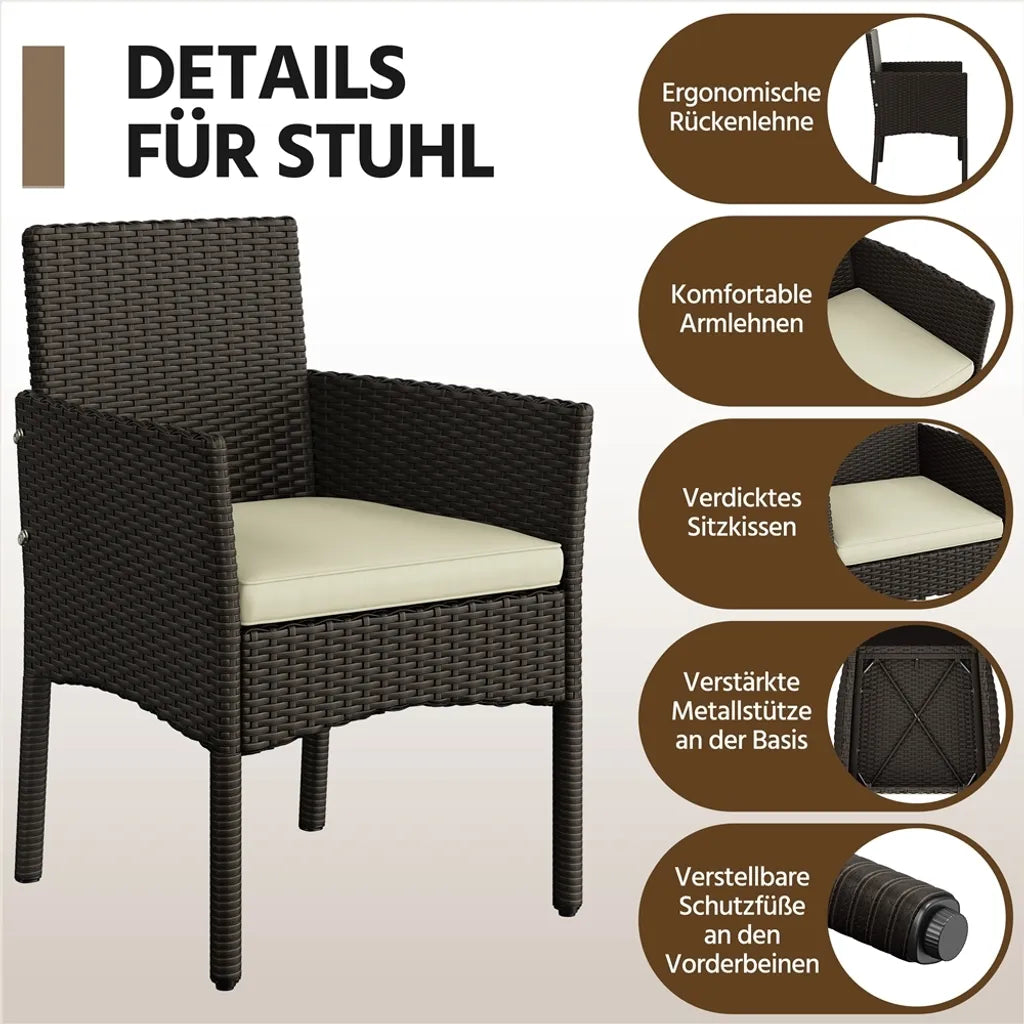 Yaheetech Polyrattan-Lounge-Set, 4-teilig – Braun/Beige – Gartenset mit 2-Sitzer-Sofa, 2 Stühlen und Tisch