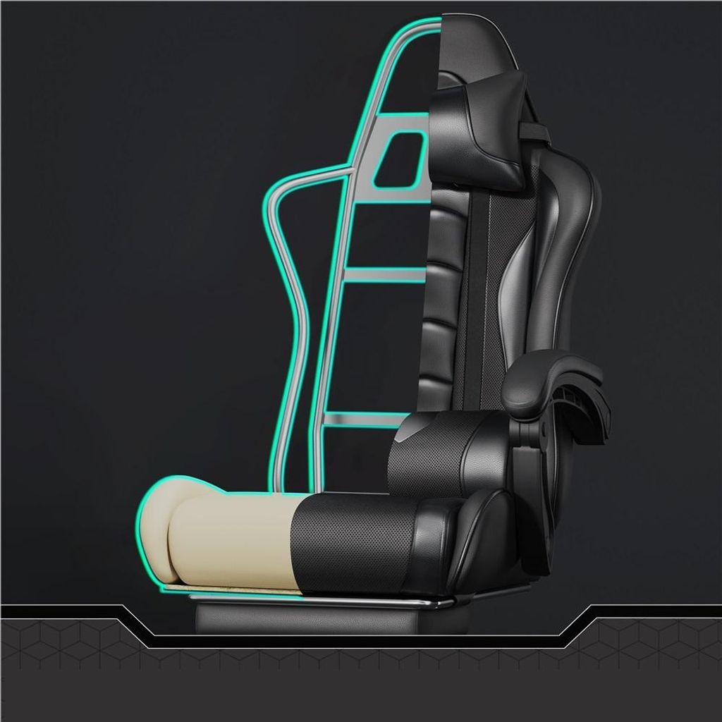 Yaheetech Gaming-Stuhl mit Massagefunktion und Fußstütze – schwarz
