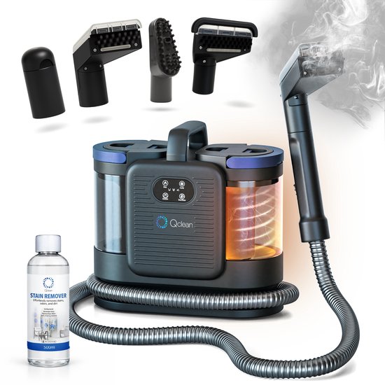 Qclean® Teppichreiniger – 4-in-1-Fleckenentferner & Dampfreiniger – 105 °C Dampf – Polsterreiniger – Selbstreinigend – inkl. Reinigungsmittel
