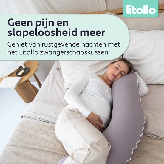 Litollo® Schwangerschaftskissen (J-förmig) - Seidenkissen - Stillkissen - Körperkissen - 145cm - Abnehmbarer Bezug - Grau