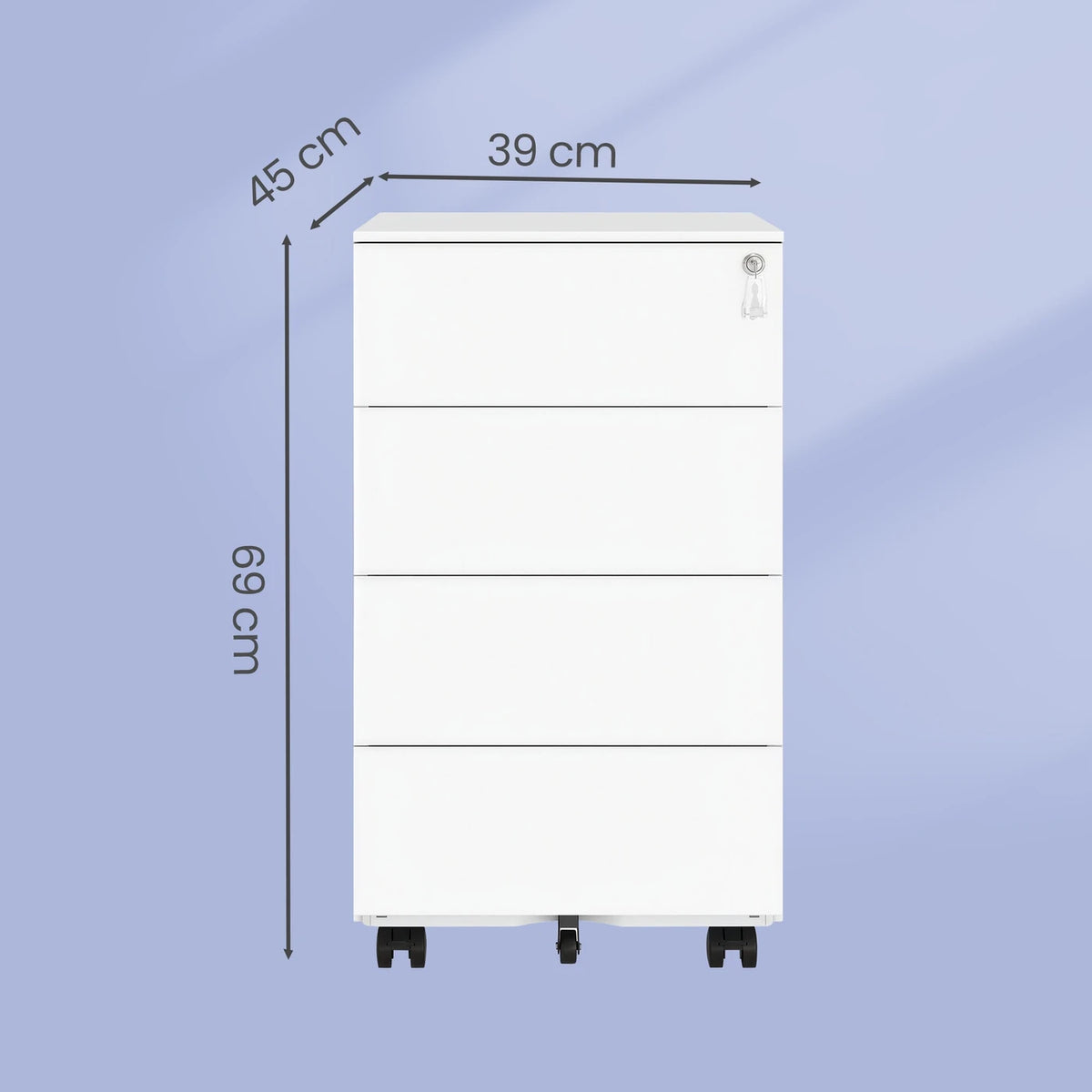JOYFURNOS Mobiler Aktenschrank, wolkenweiß, 4 Schubladen, abschließbar, 39 x 45 x 69,3 cm