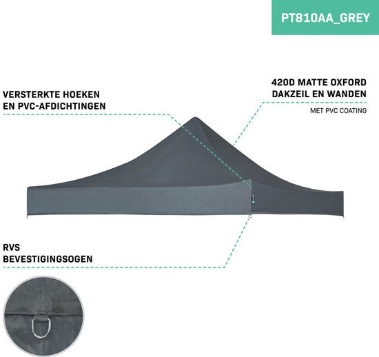 VONROC Dachplane - Für Premium Partyzelt PT501XX - Wasserdicht - 50+ UV Schutz - Grau
