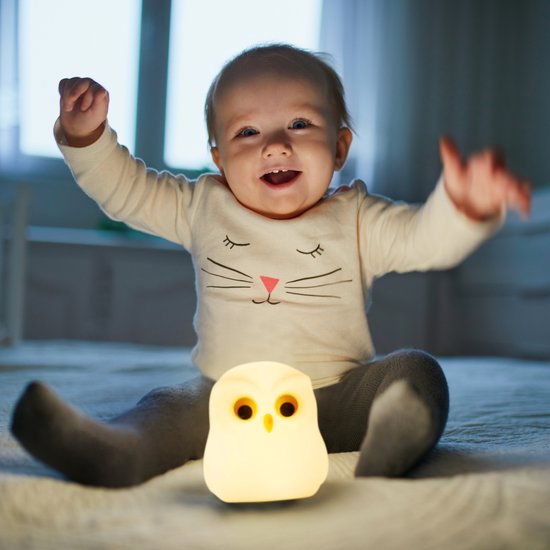 Vulpes Goods® Kinder-Nachtlicht - 8 LED-Farben & Weiß - Babyzimmer-Nachtlicht - Eule - USB wiederaufladbar - Dimmer - Timer - Kabellos - Kinderfreundlich