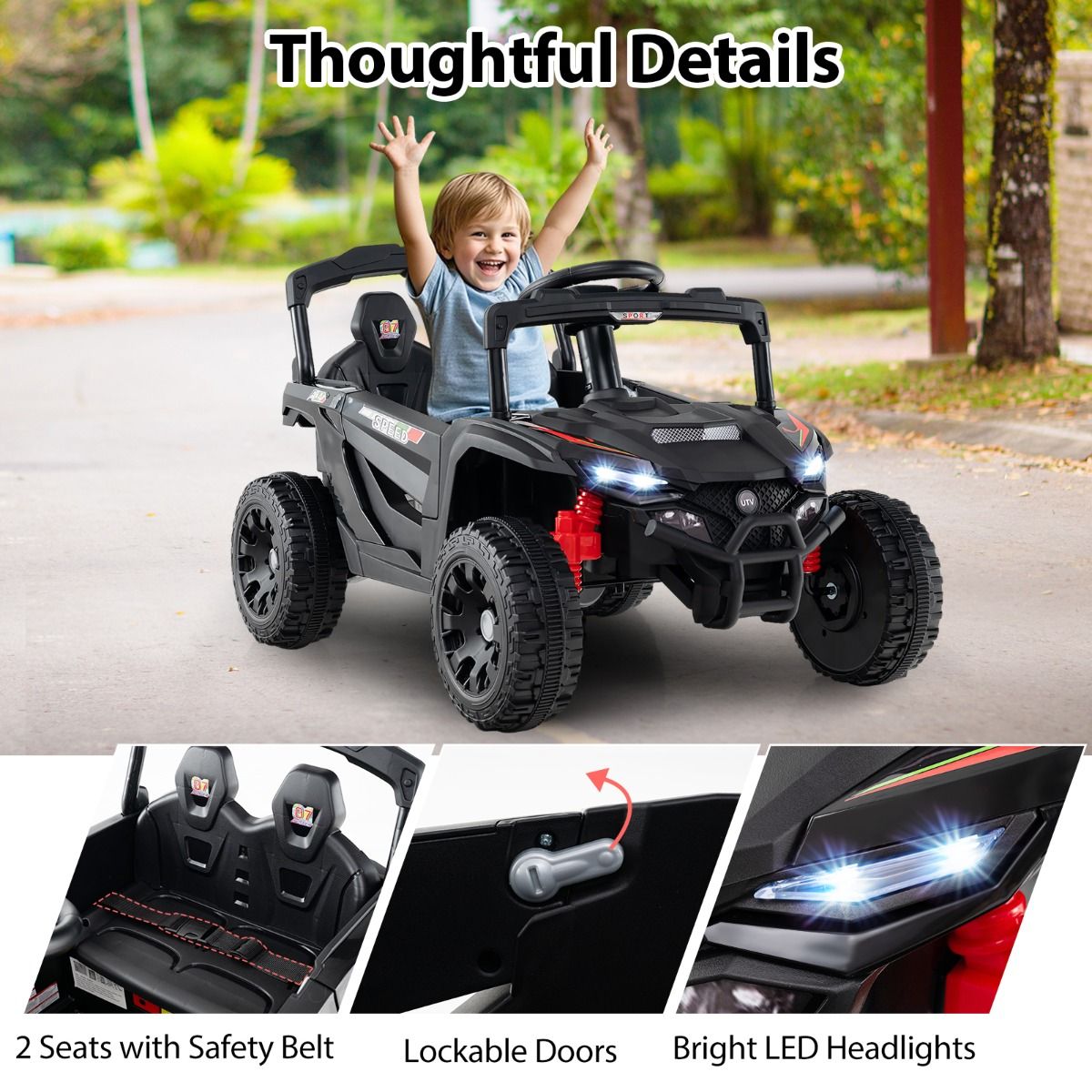 Coast Elektro-Kinderauto – 12-V-Akku – Fernbedienung – schwarzes UTV – geeignet ab 3 Jahren