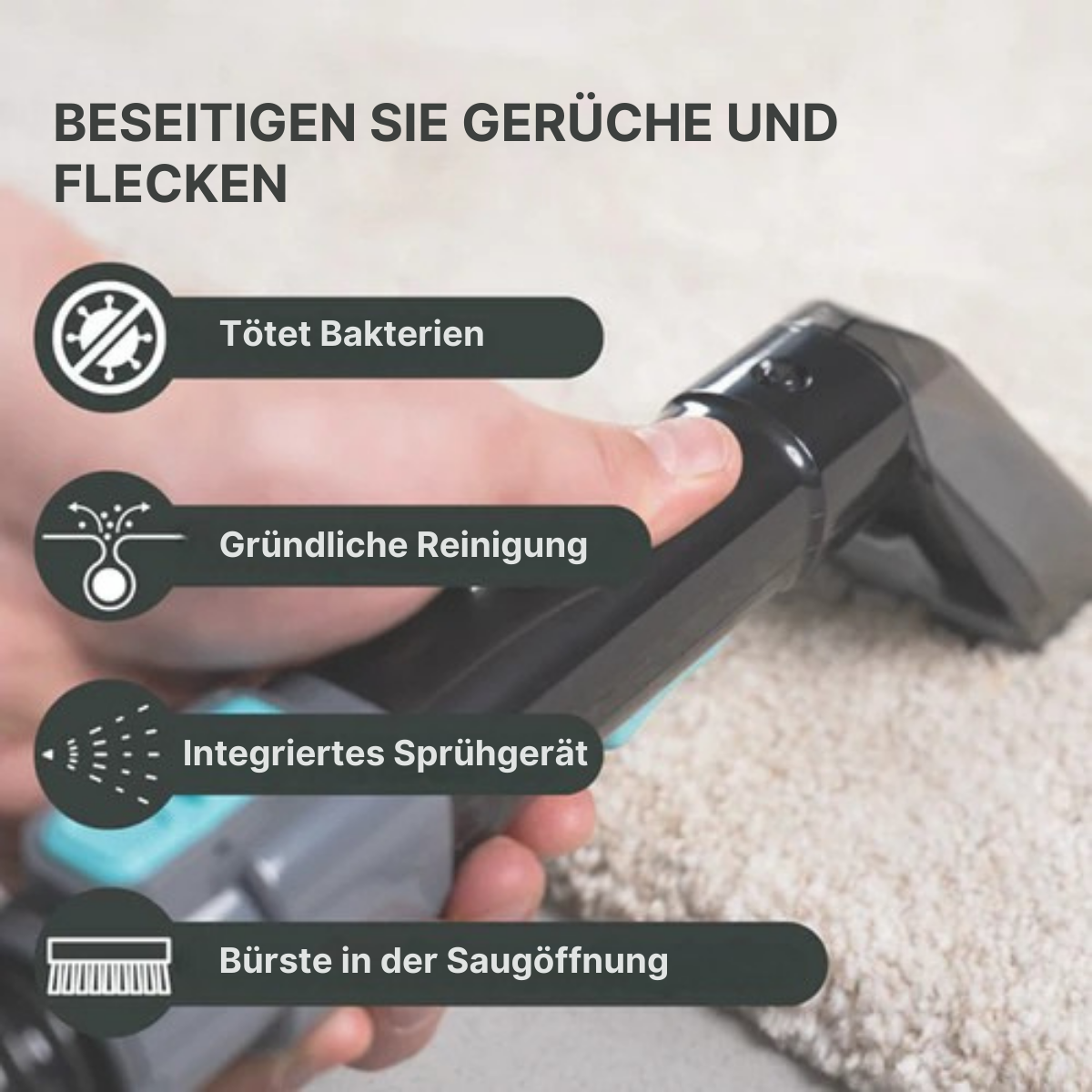 Achaté© - Fleckenreiniger - Teppich/- Sofa/- und Matratzenreiniger - 650W - 1400ml - Grau